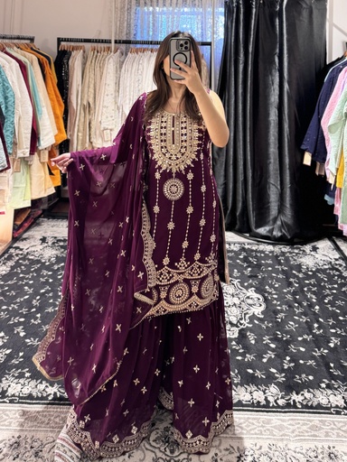 Purple Zari Sharara Set