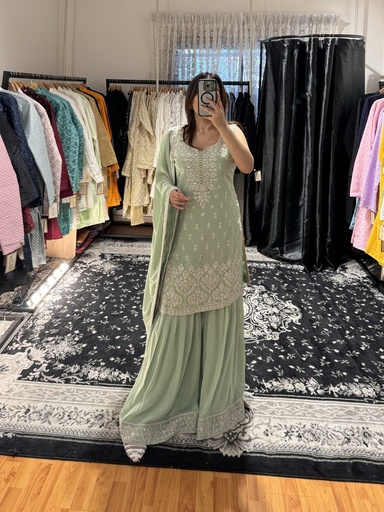 Mint Green Dori Work Sharara Set